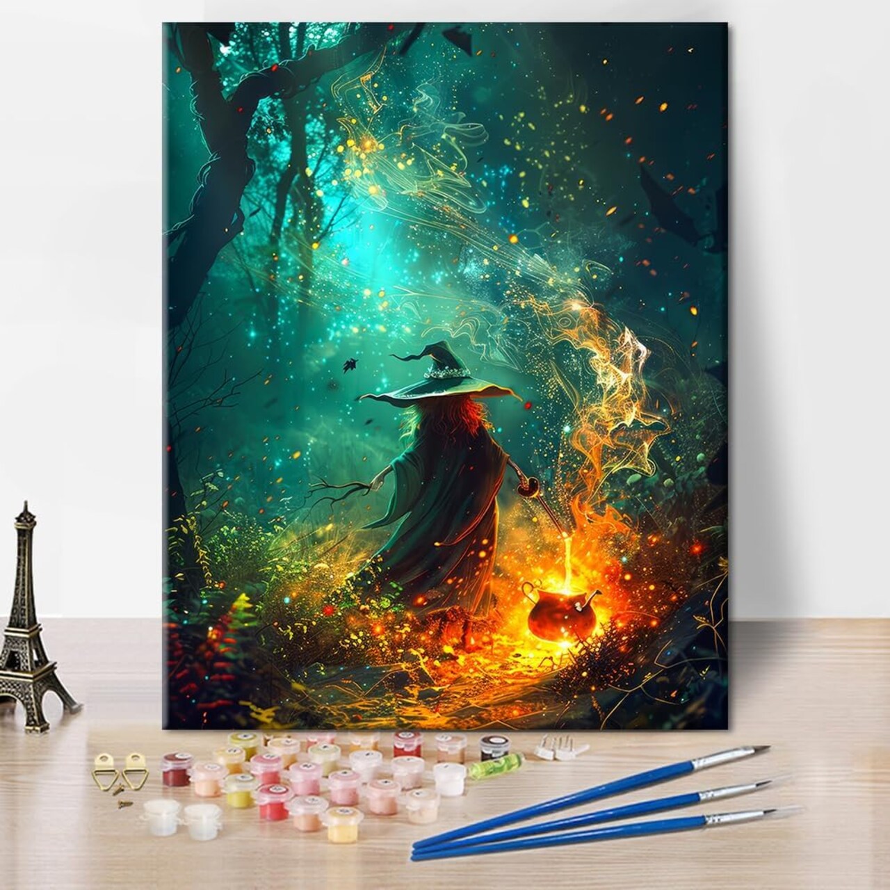 Magical Paint by Numbers Kit for Adults Enchanted Forest and Mysterious Cloaked Figure Paint by Number with Brushes and Pigment for Home Wall Decoration, 16x20 Inch